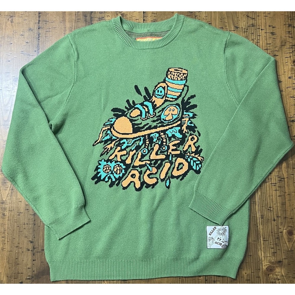 KILLER ACID Rare Men's Mushroom Sweater Size XL Green Trippy Psychedelic